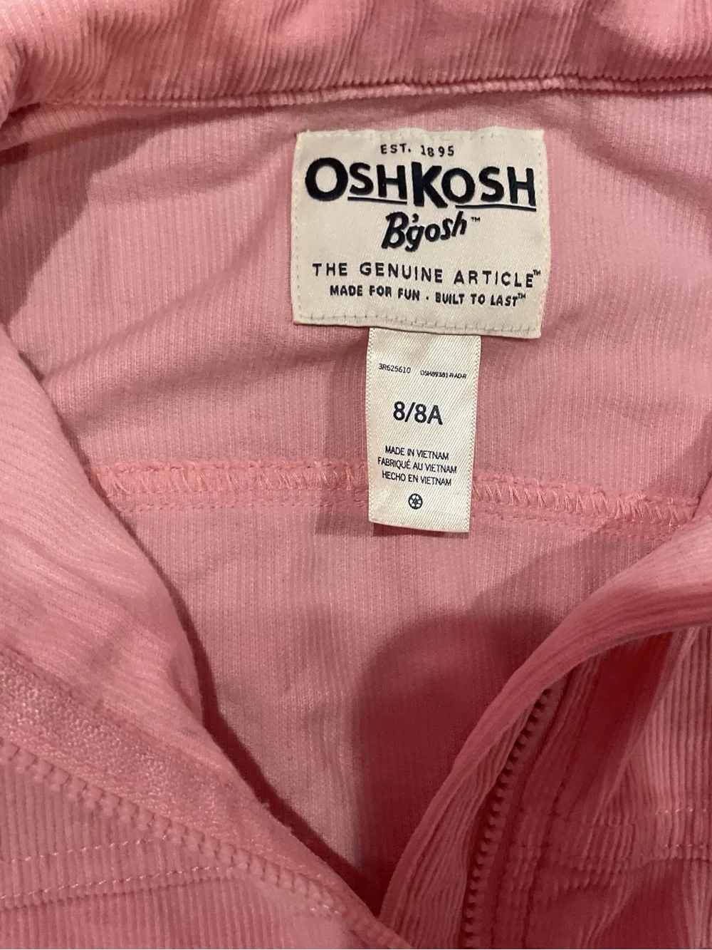 OshKosh B'gosh Girls Pink Denim Zip-Up Jacket Size 8